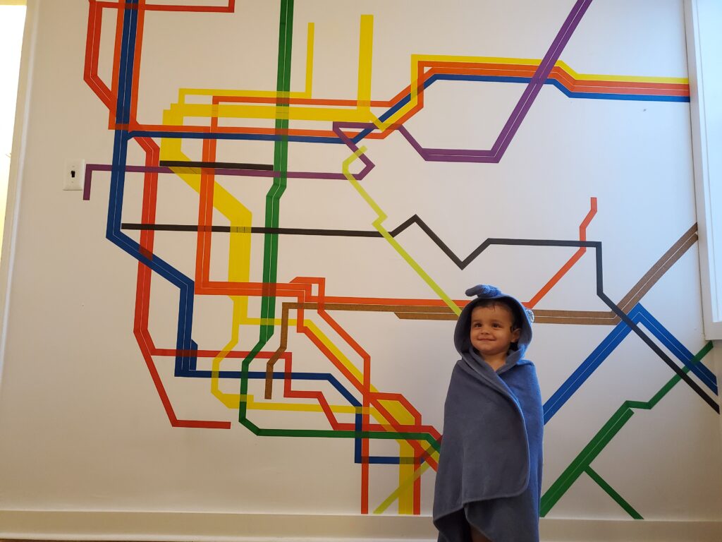 There's nothing like a subway feature wall to make a toddler happy. The only thing that trumps this is actually riding the subway